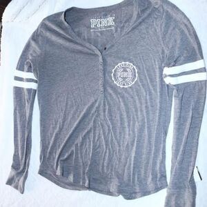 Victoria's Secret PINK Grey Henley Long Sleeve Sleep Top Medium